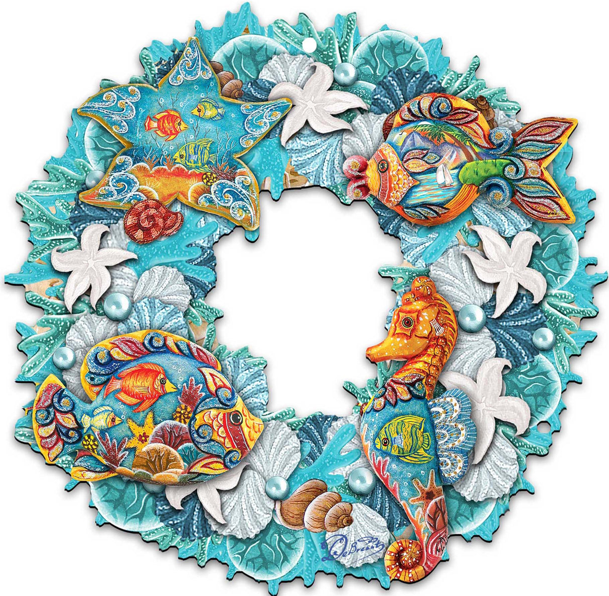 Coastal Sea Creatures Holiday Door Wreath by G. DeBrekht - Coastal Holiday Decor - 8185306-3H