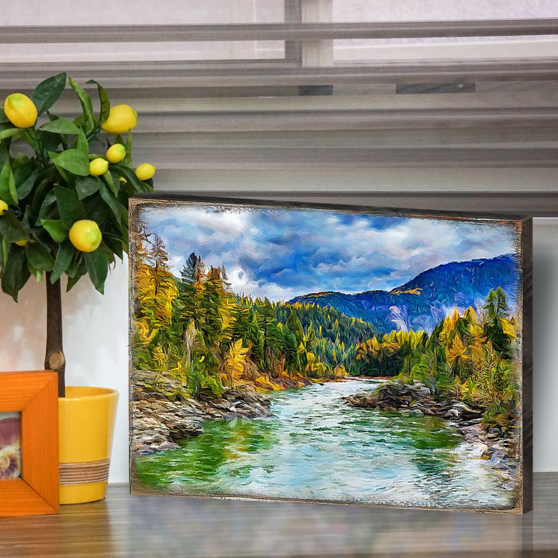 Arte mural de madera con río forestal de Nature Wonders - Decoración natural y de vida silvestre - 95246B