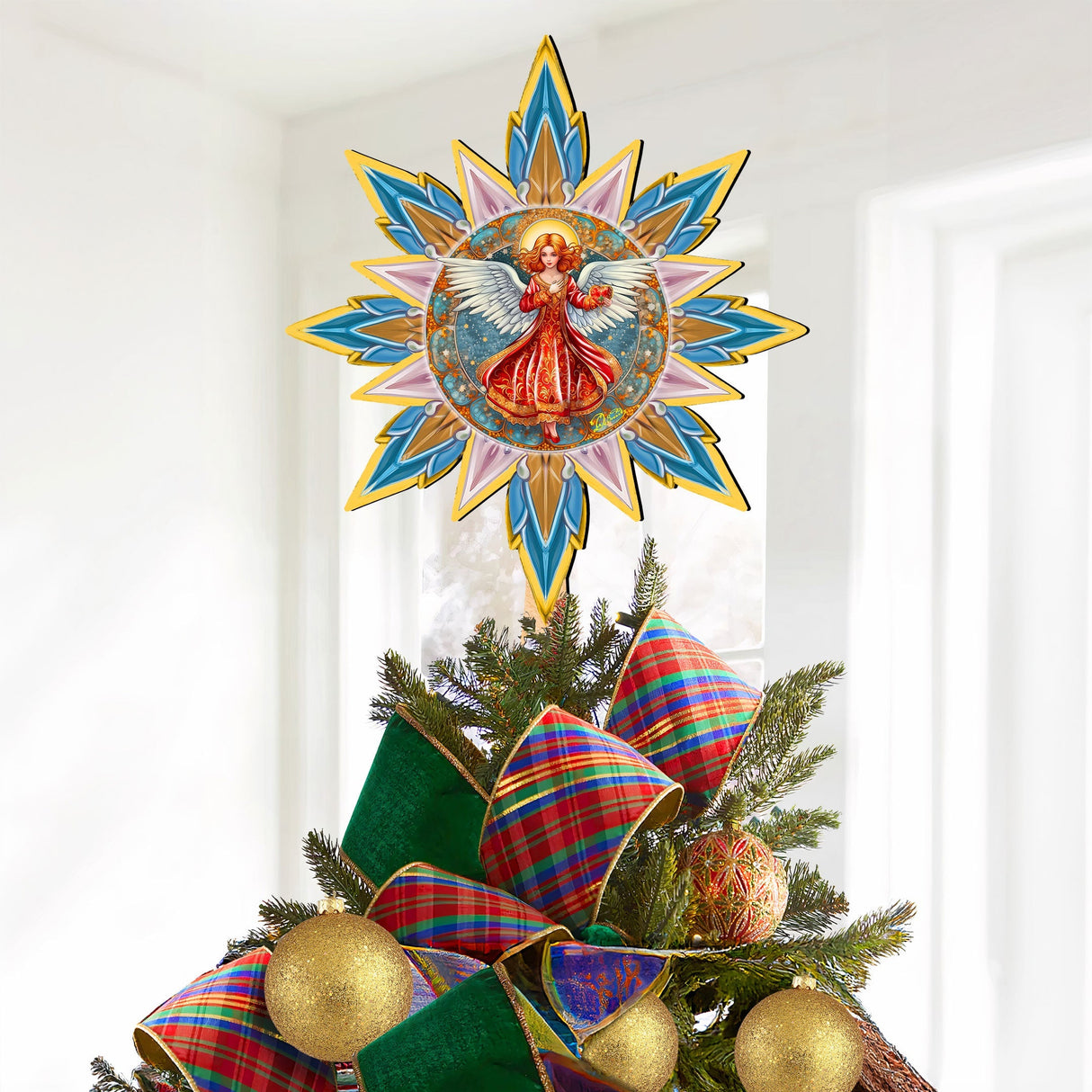 Ángel con amor, estrella de madera para la punta del árbol, de G. Debrekht - Decoración navideña - 89508