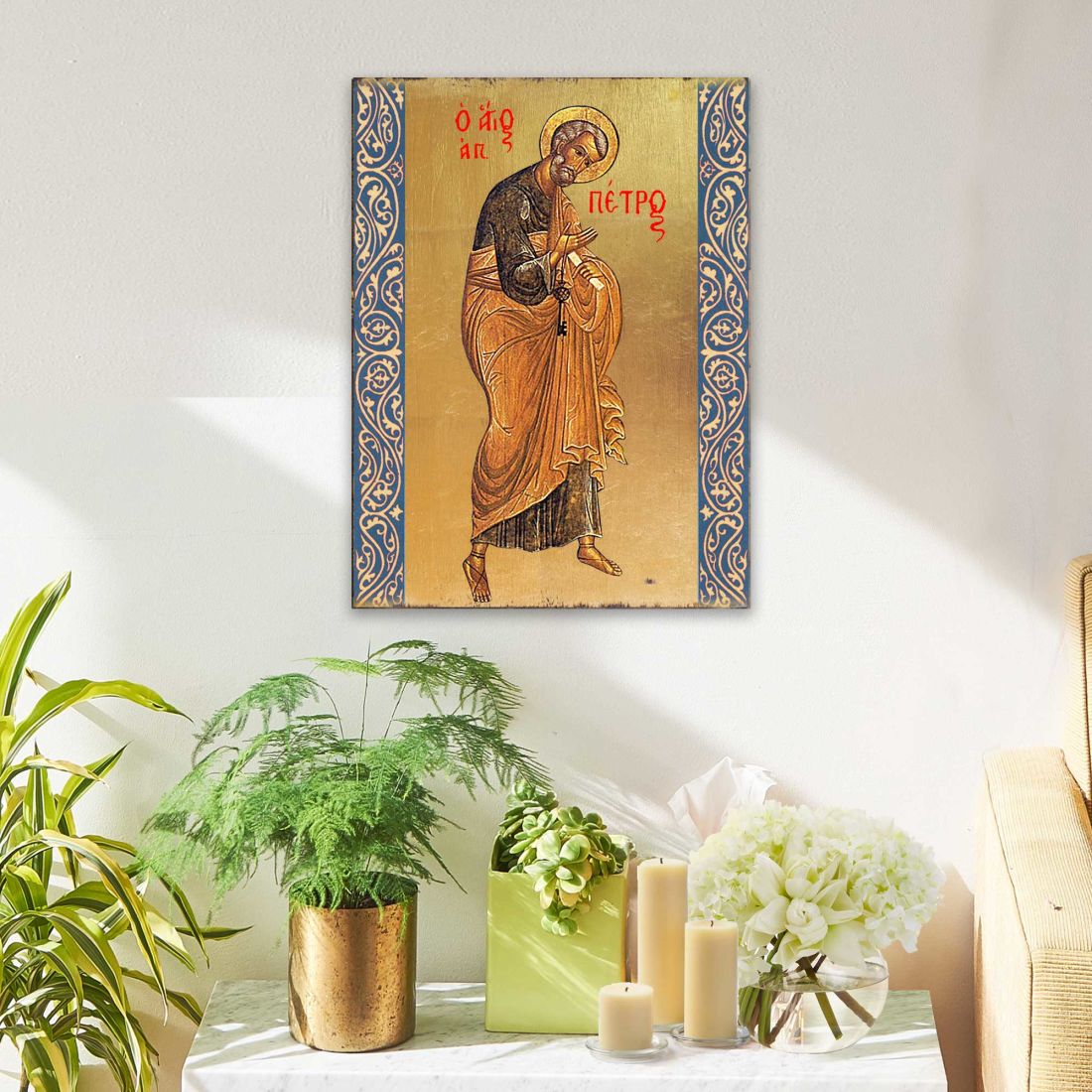 Icono religioso cristiano sagrado de San Pedro de madera bañado en oro - Decoración inspiradora - 85042
