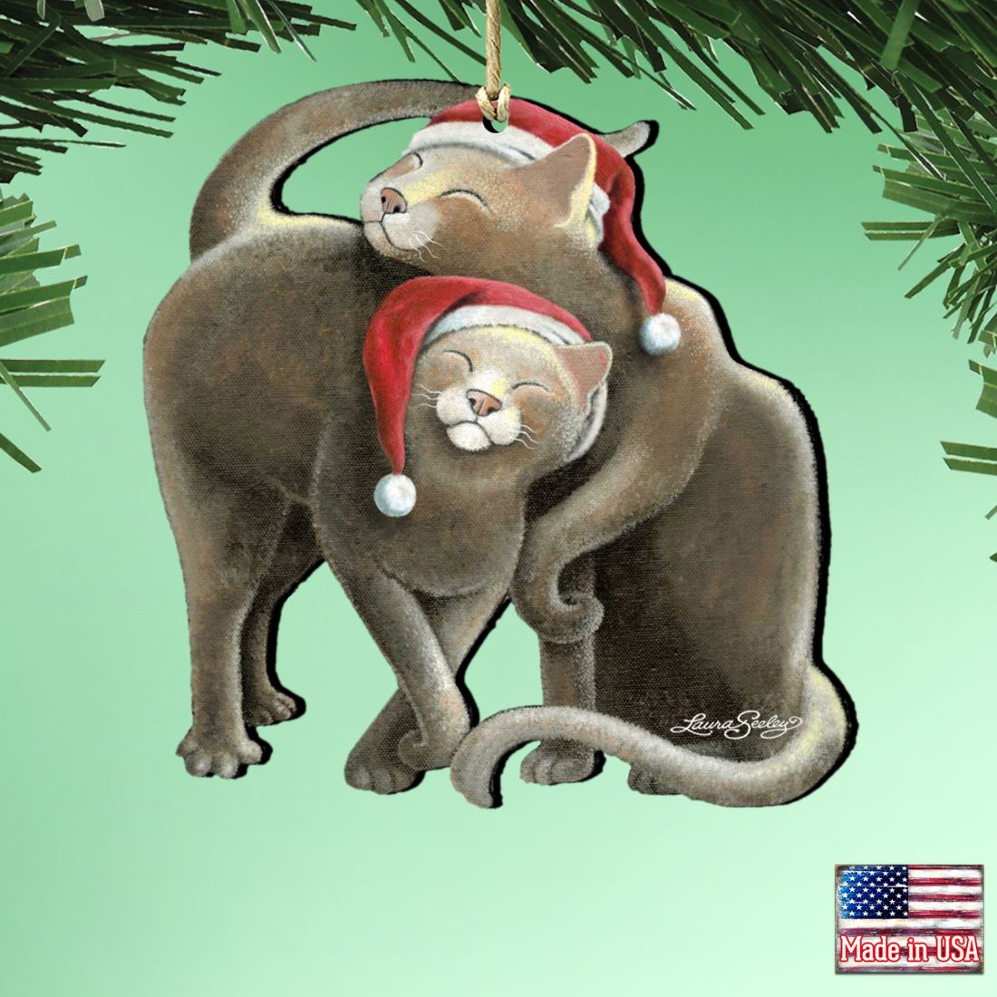 Adornos de madera de Papá Noel con forma de estrella y gato de Laura Seeley - Decoración para perros y gatos - 8512068-LS