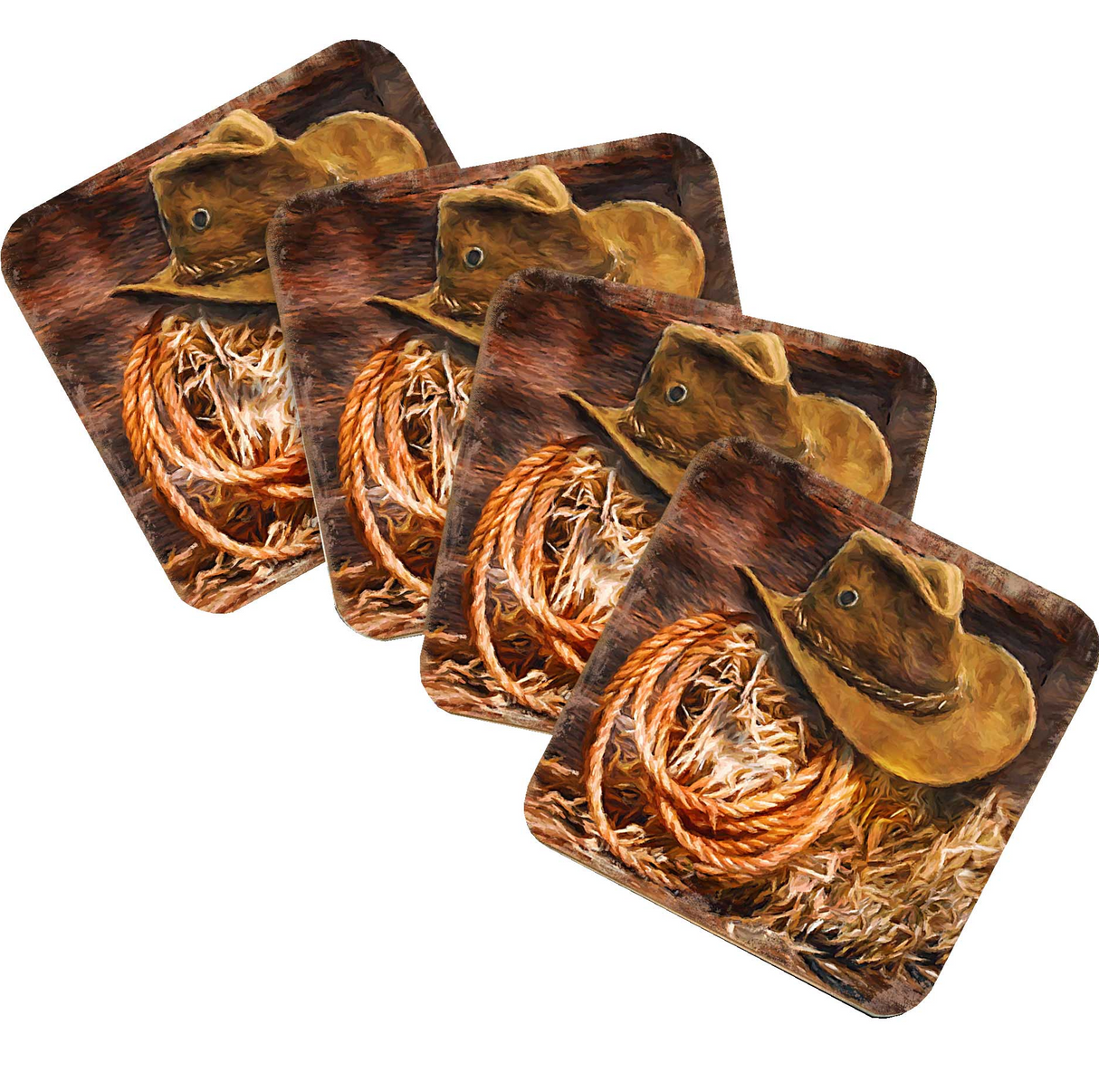 Cowboy Hat Wooden Cork Coasters Gift Set of 4 by Nature Wonders - Nature Wildlife Decor - 95233C-S4