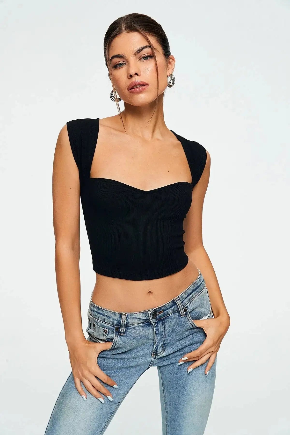 Crop Top Sweetheart Solid Ribbed Sleeveless - Lootquake