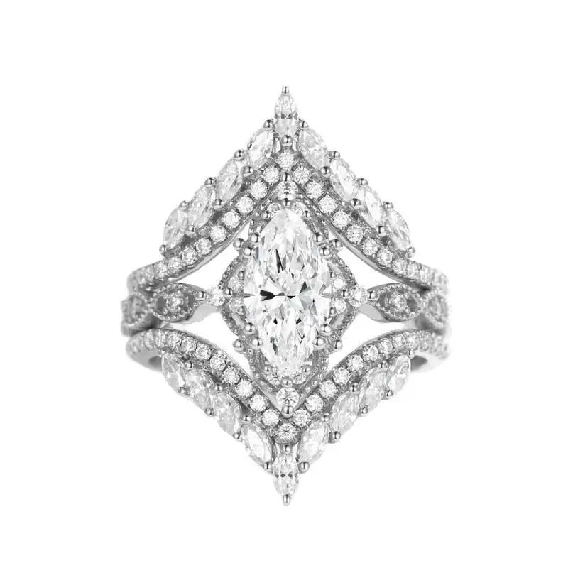 Crown Horse Eye Diamond Ring Set Copper Luxury - Lootquake