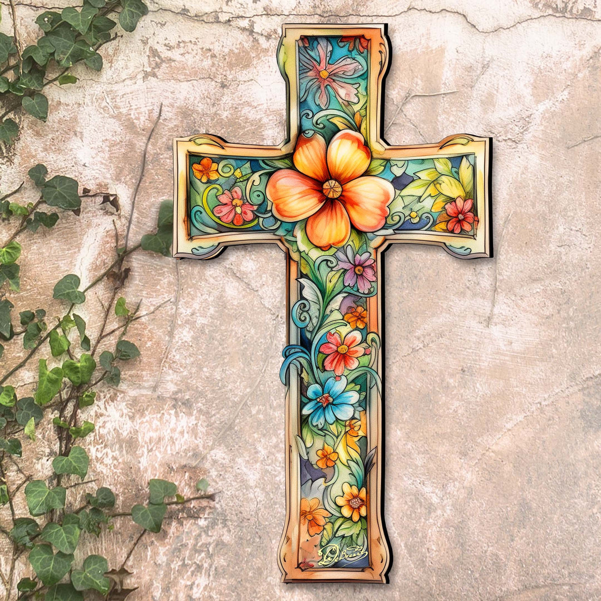 Easter Blossom Wooden Cross by G. Debrekht - Easter Spring Decor - 88165