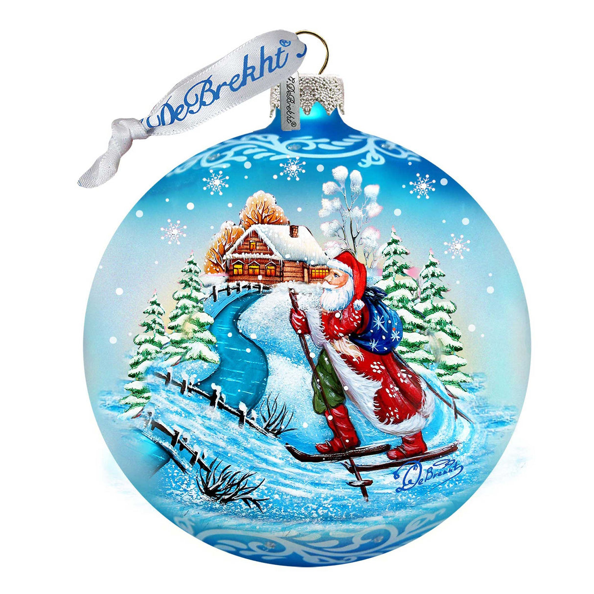 Adorno de cristal "Esquiando en la nieve" de G. DeBrekht - Decoración navideña de Papá Noel y muñeco de nieve - 73362