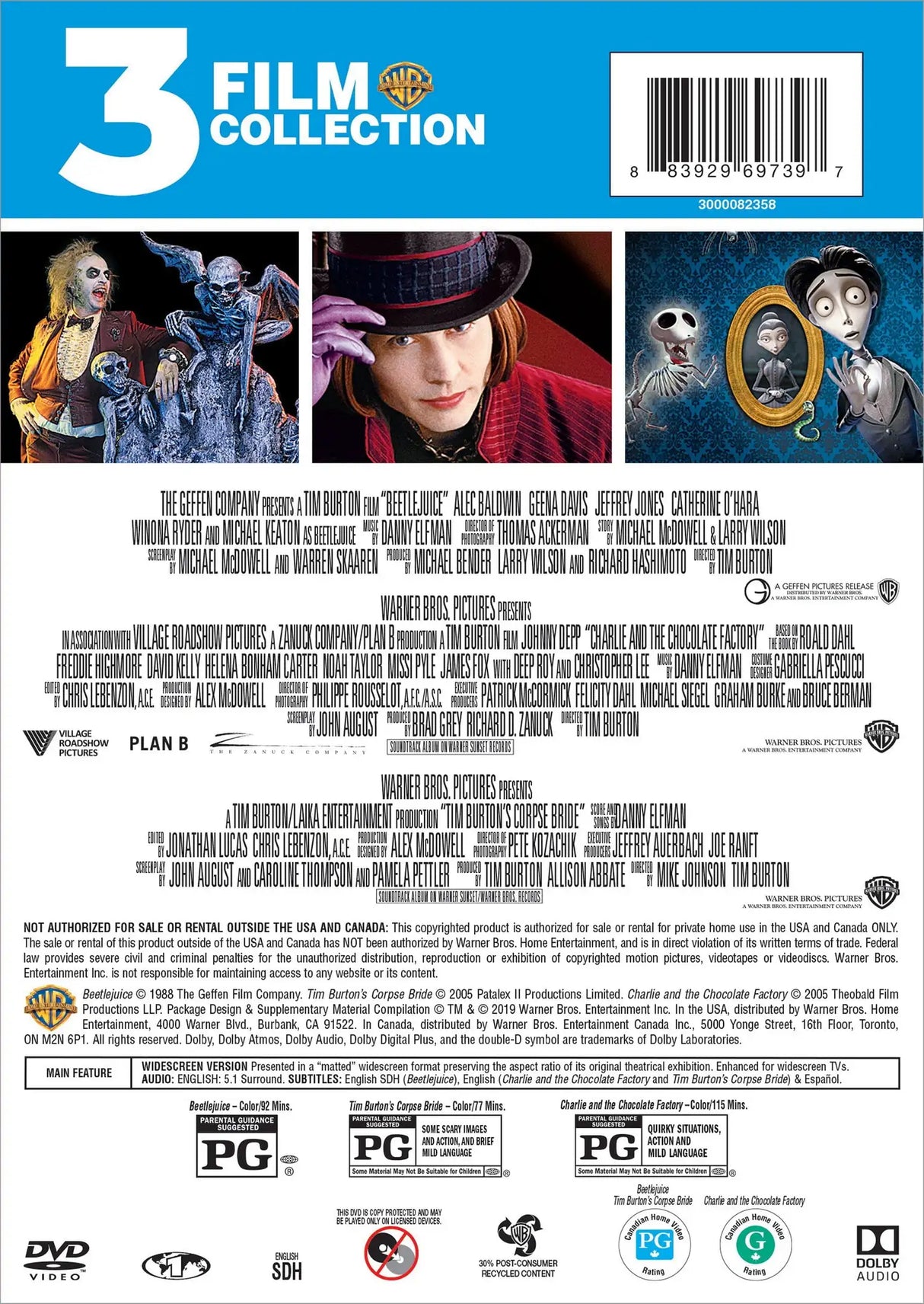 3 Film Collection: Beetlejuice / Charlie & Chocolate / Corpse Bride (D - Lootquake