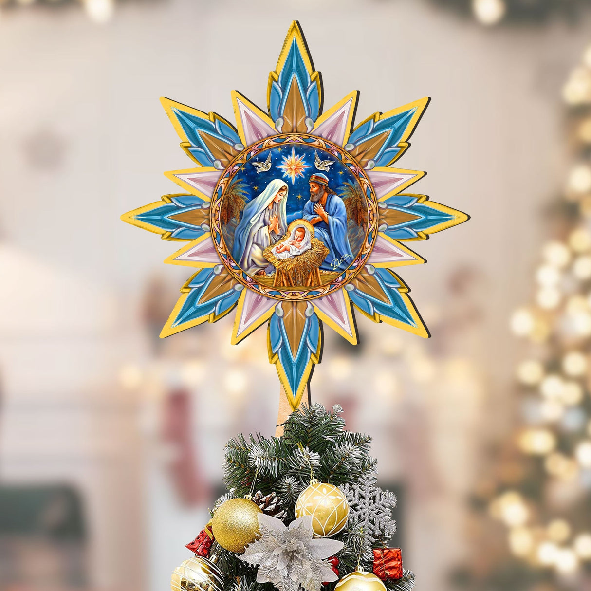 Christmas Story Star Tree Topper Wooden Decor by G. Debrekht - Nativity Holiday Decor - 89501