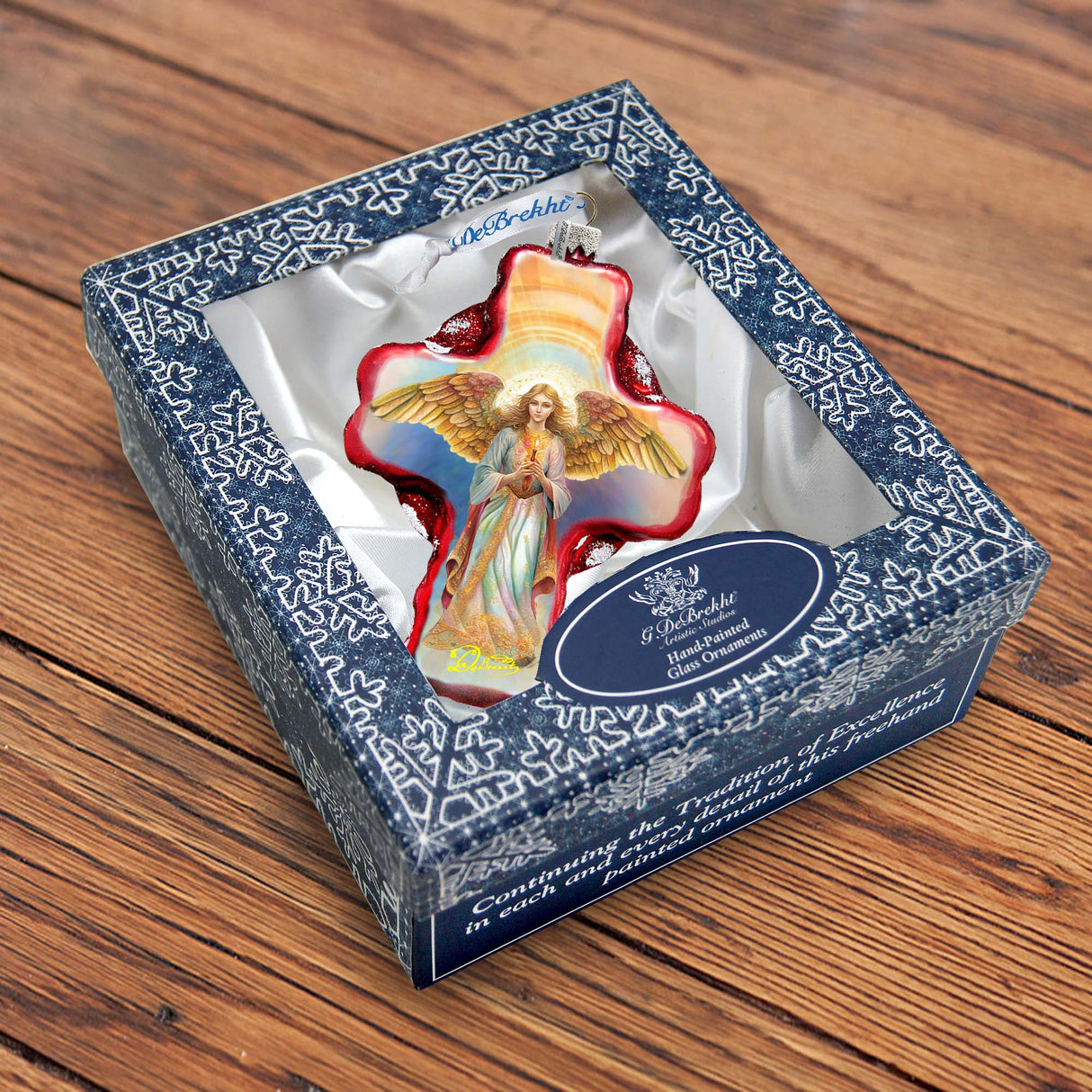 Adorno de cruz de cristal con ángel descendiendo del cielo de G. Debrekht - Decoración navideña - 758-025