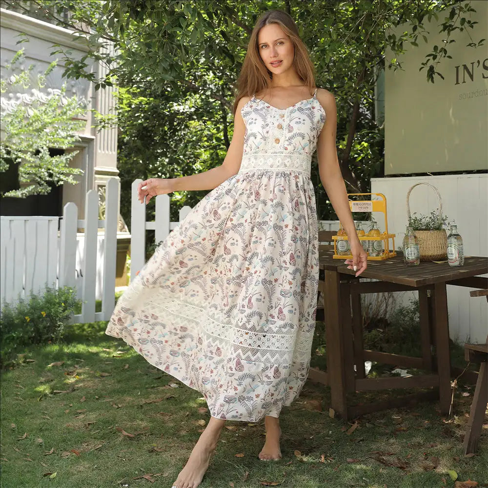 Women's Sleeveless Suspender Floral Dress - Lootquake