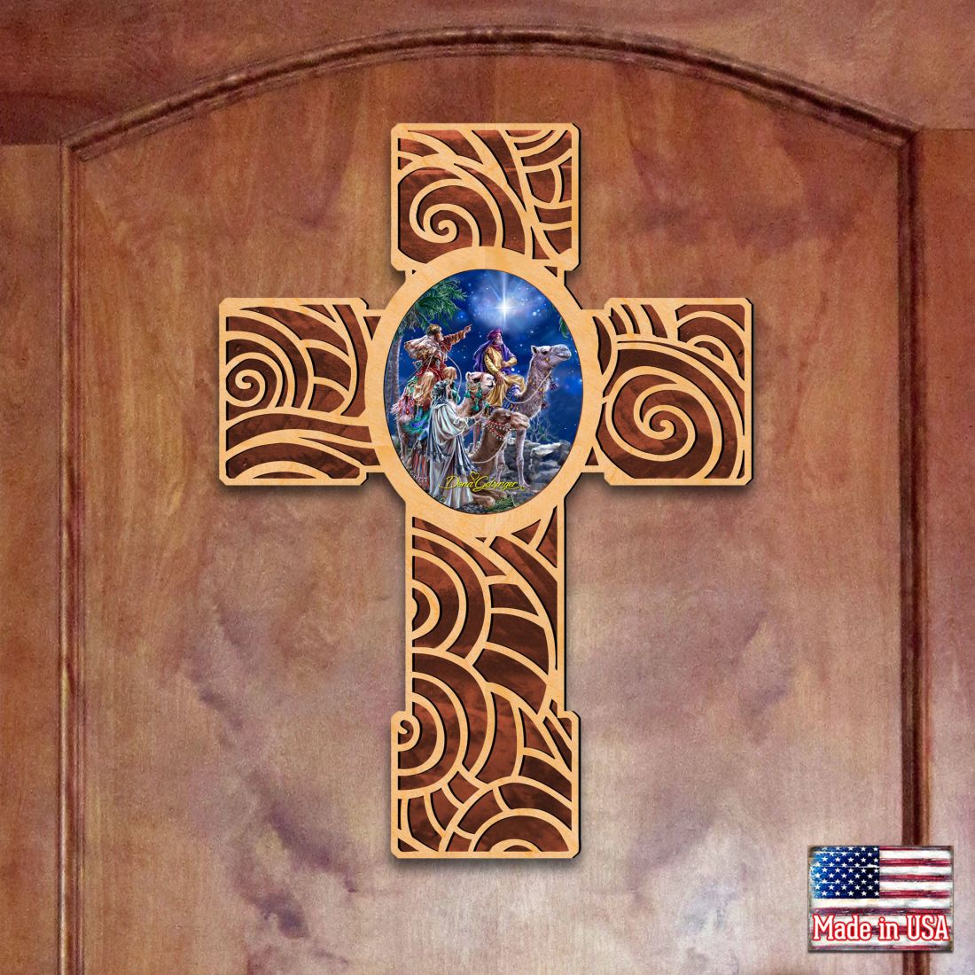 Three Kings Modern Wooden Cross by D. Gelsinger - Inspirational Icon Decor - 88286-DG