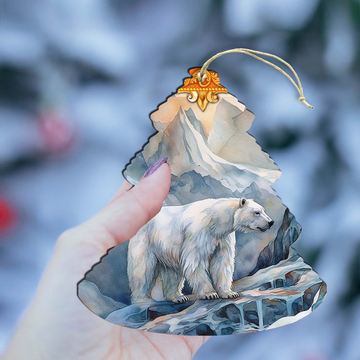 Adornos de madera para árbol de oso polar con cresta de escarcha de G.Debrekht - Decoración navideña con animales salvajes - 870002