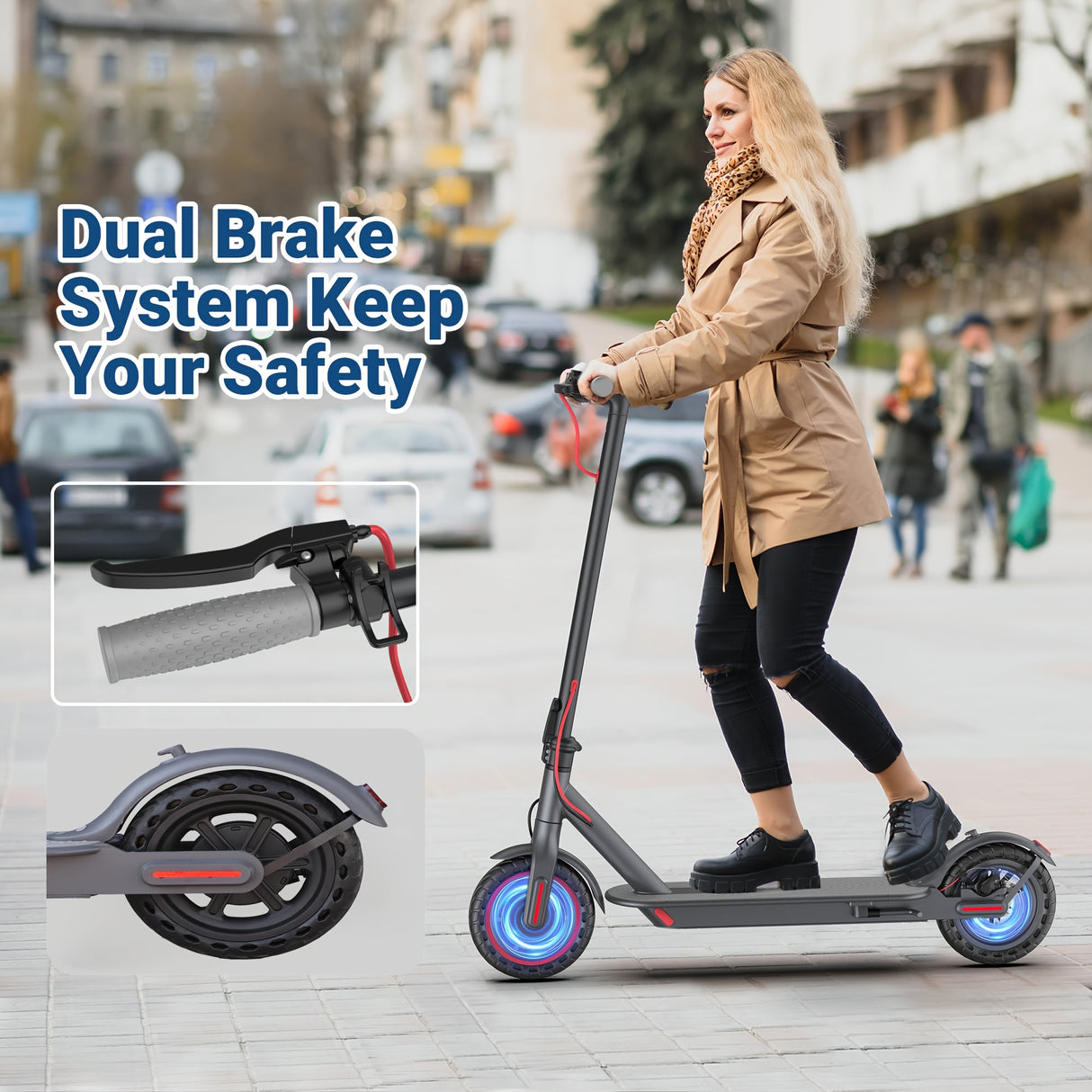 LADPED LP80 350W Foldable Electric Scooter for Adults & Teens, 8.5" Anti-skid Solid Tires, 19 Mile Range, 19MPH &3 Speed Modes, LCD Display, Puncture-Resistant, with Headlight & Taillight - Perfect for Commuting, Campus, And