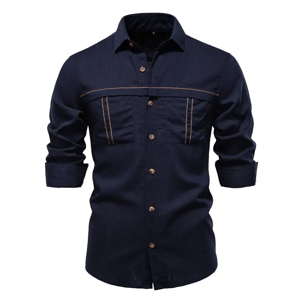 Men's Long Sleeve Shirt With Pocket Decoration - Lootquake