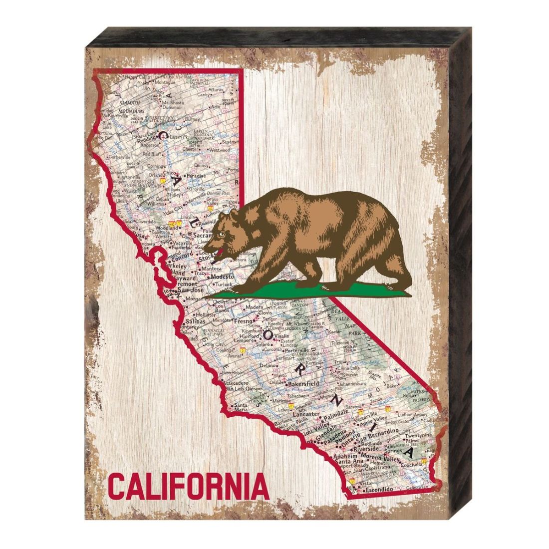 California Map and Bear Wood Handcrafted Wall Home Decor