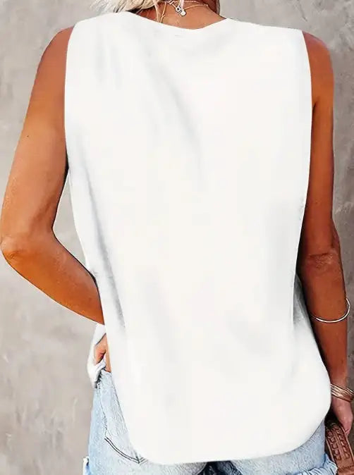 Ladies' Fashionable Sleeveless T-shirt With Personalized Letters, Flowers, Creative Patterns, Printed Casual Round Neck Vest - Lootquake