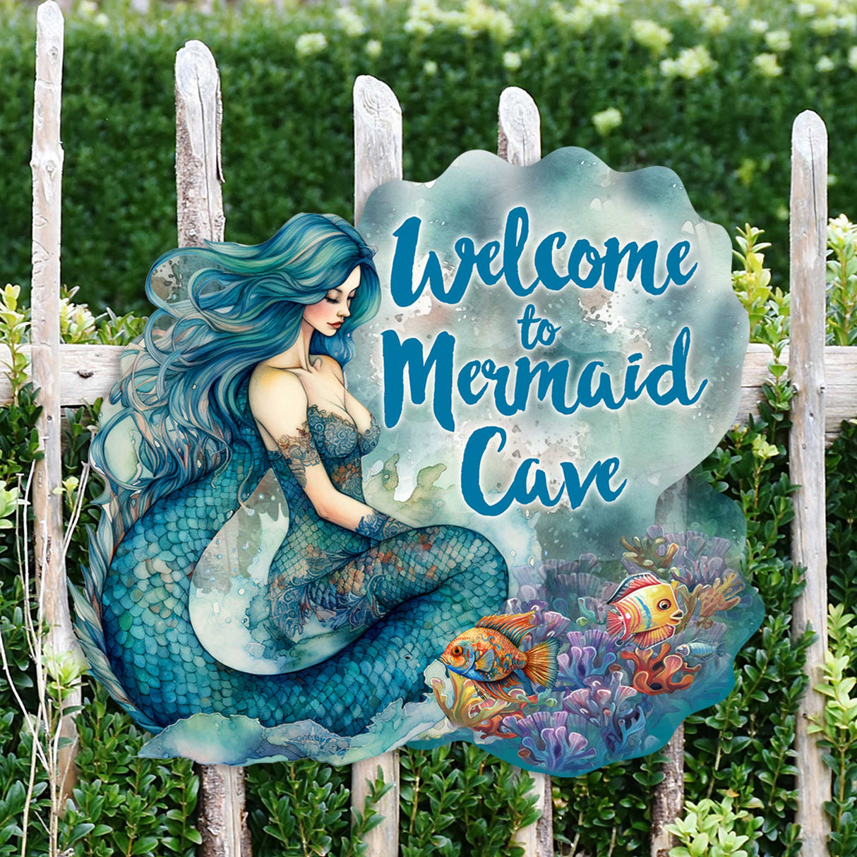 Bienvenido a Mermaid Cave - Letrero de bienvenida para puerta de entrada Pancarta de entrada principal Letrero de bienvenida - Decoración de porche delantero de madera - 933112H