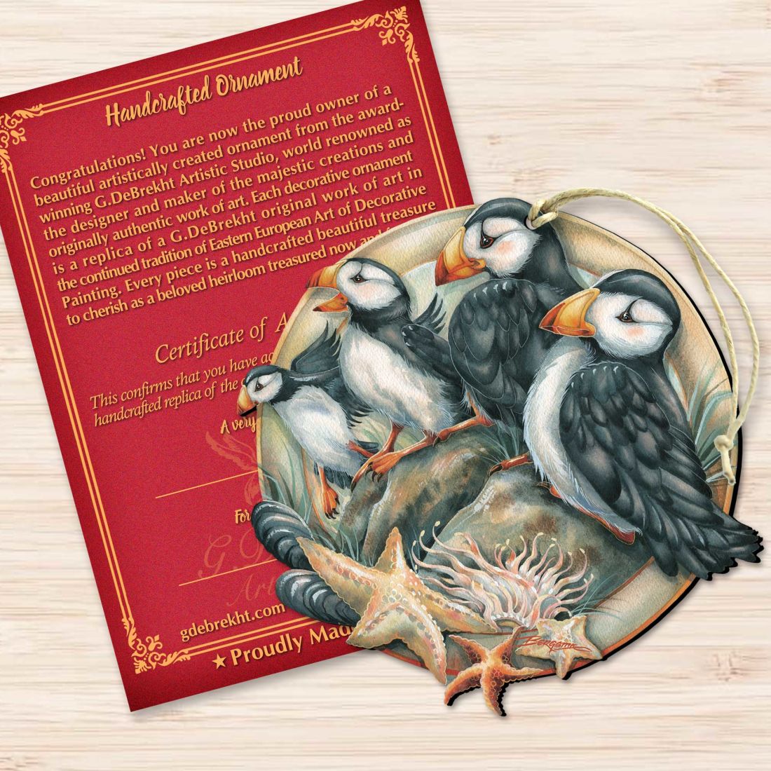 Send in the Clowns Puffins Wooden Ornaments by J. Bergsma - Wildlife Holiday Decor - 8591848-JB