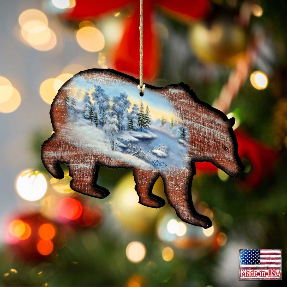 Adornos navideños de madera con diseño de oso grizzly de G. DeBrekht - Decoración navideña con temática de vida silvestre - 8198214