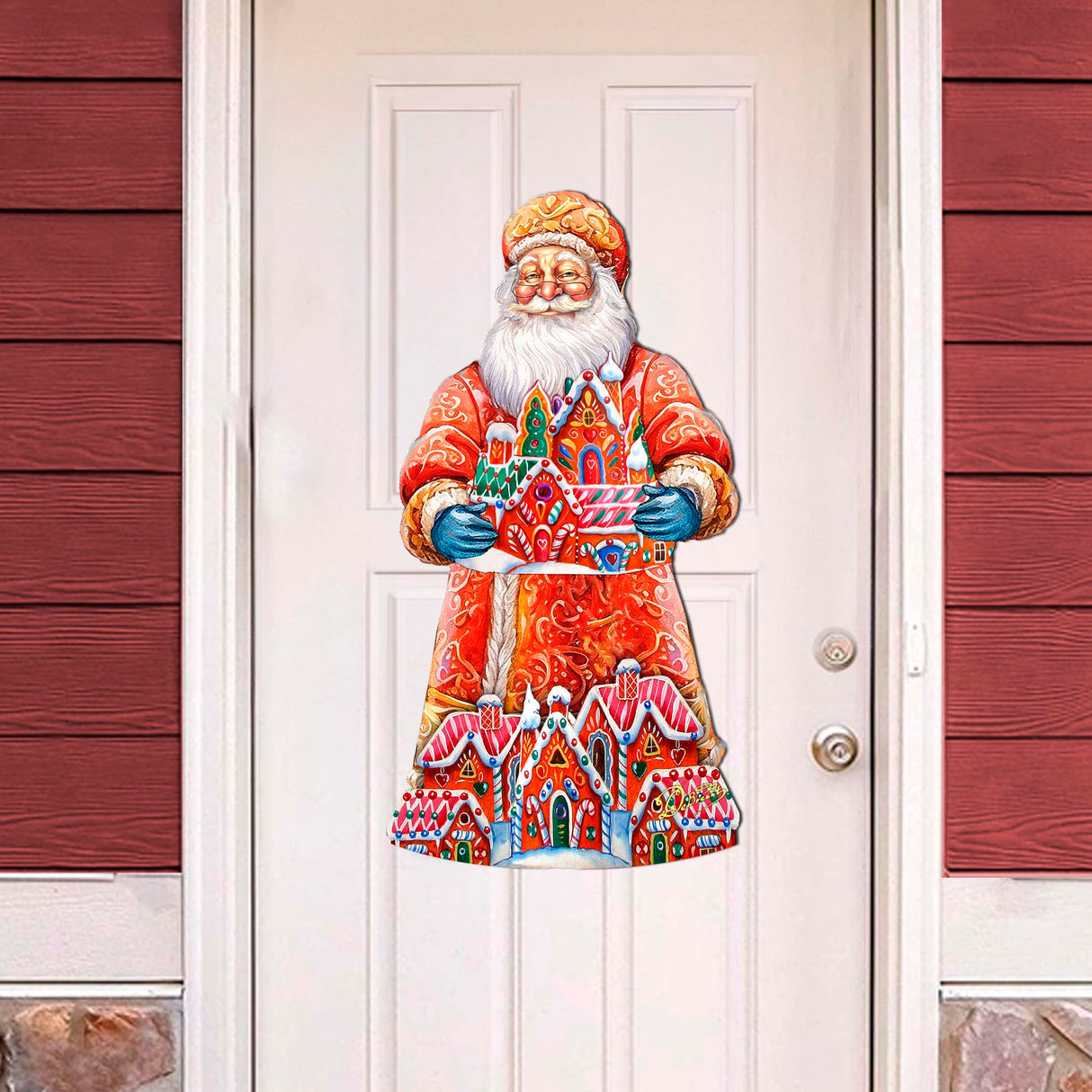 Santa and the Gingerbread House Holiday Door Decor by G. Debrekht - Christmas Santa Snowman Decor - 8691404H