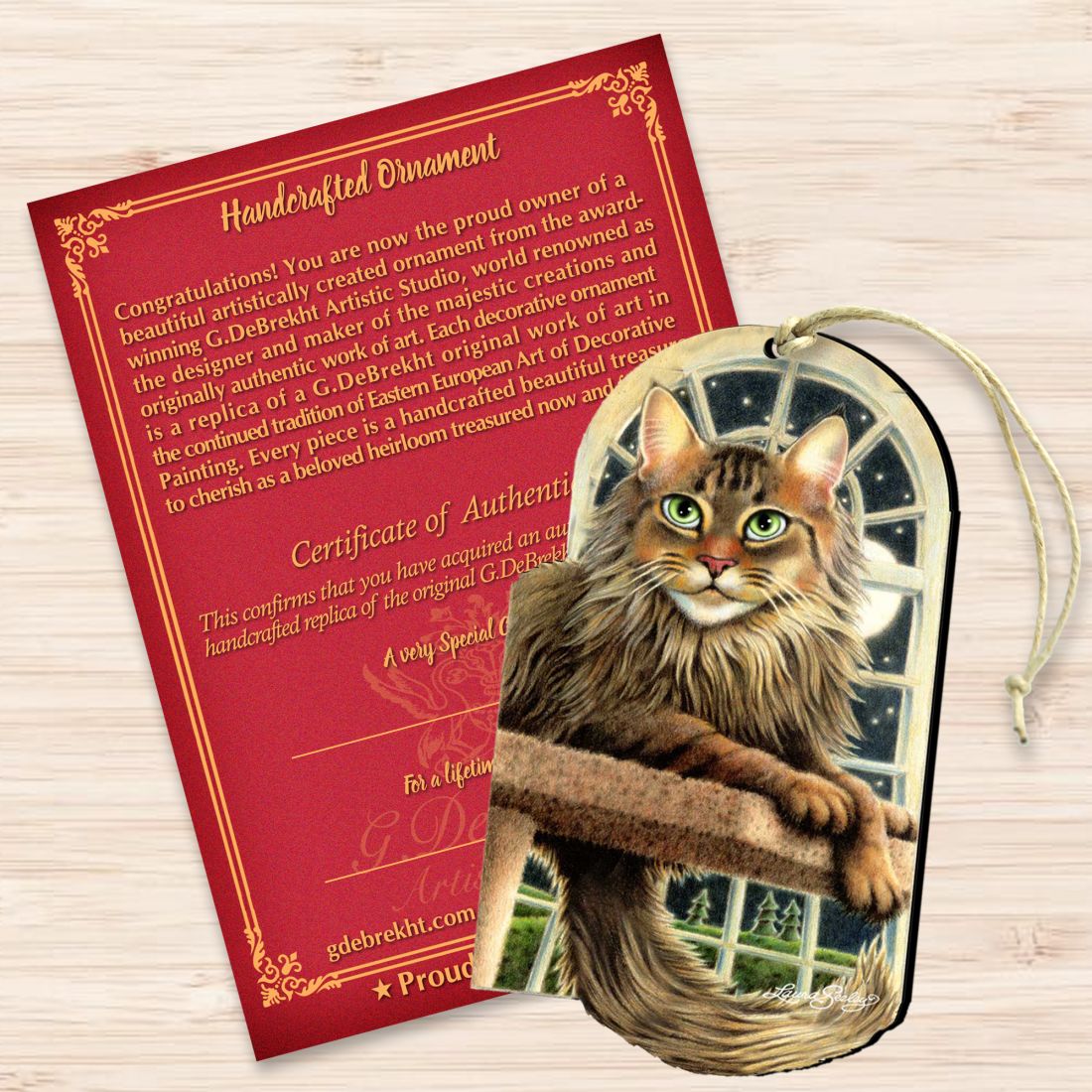 Adornos de madera de gato verde Stargazer de Laura Seeley - Decoración para perros y gatos - 8512070-LS