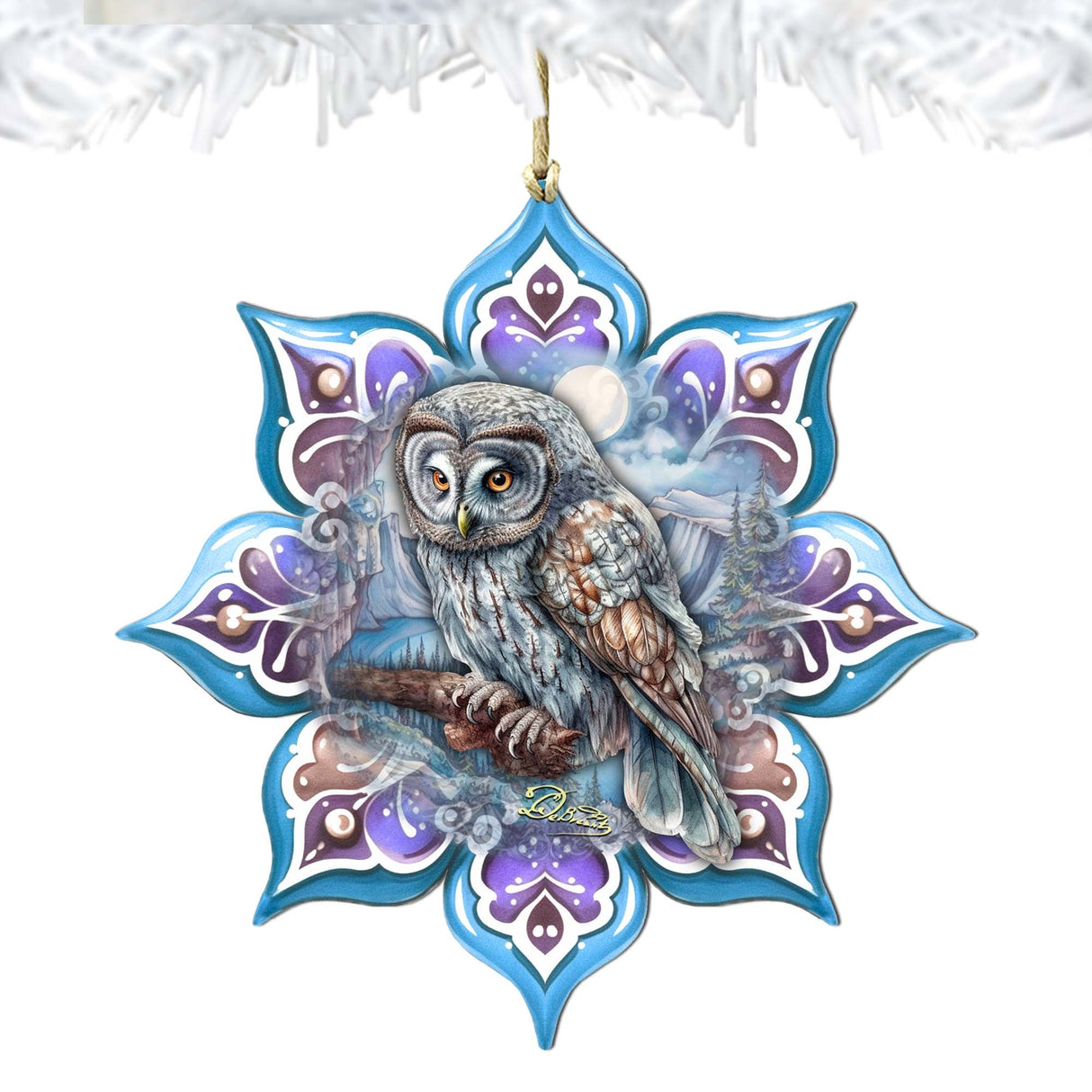 Arctic Owl Snowflake Wooden Ornaments by G. Debrekht - Nature Wildlife Decor - 8688435