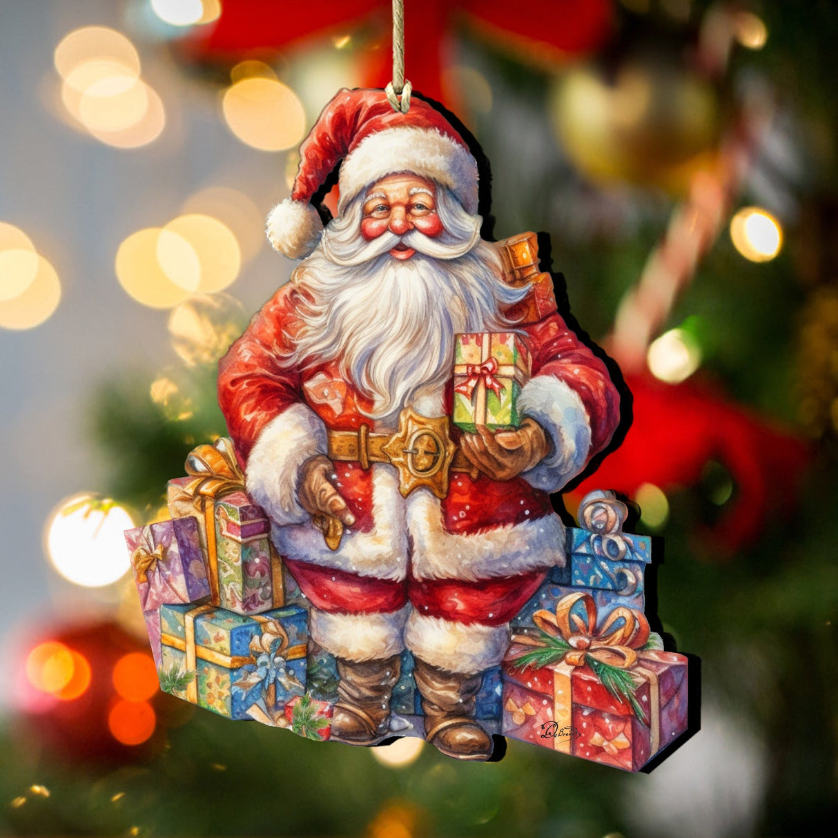 Adornos de madera "La alegría de regalar" de G. Debrekht: Decoración navideña de Papá Noel y muñeco de nieve - 8611081