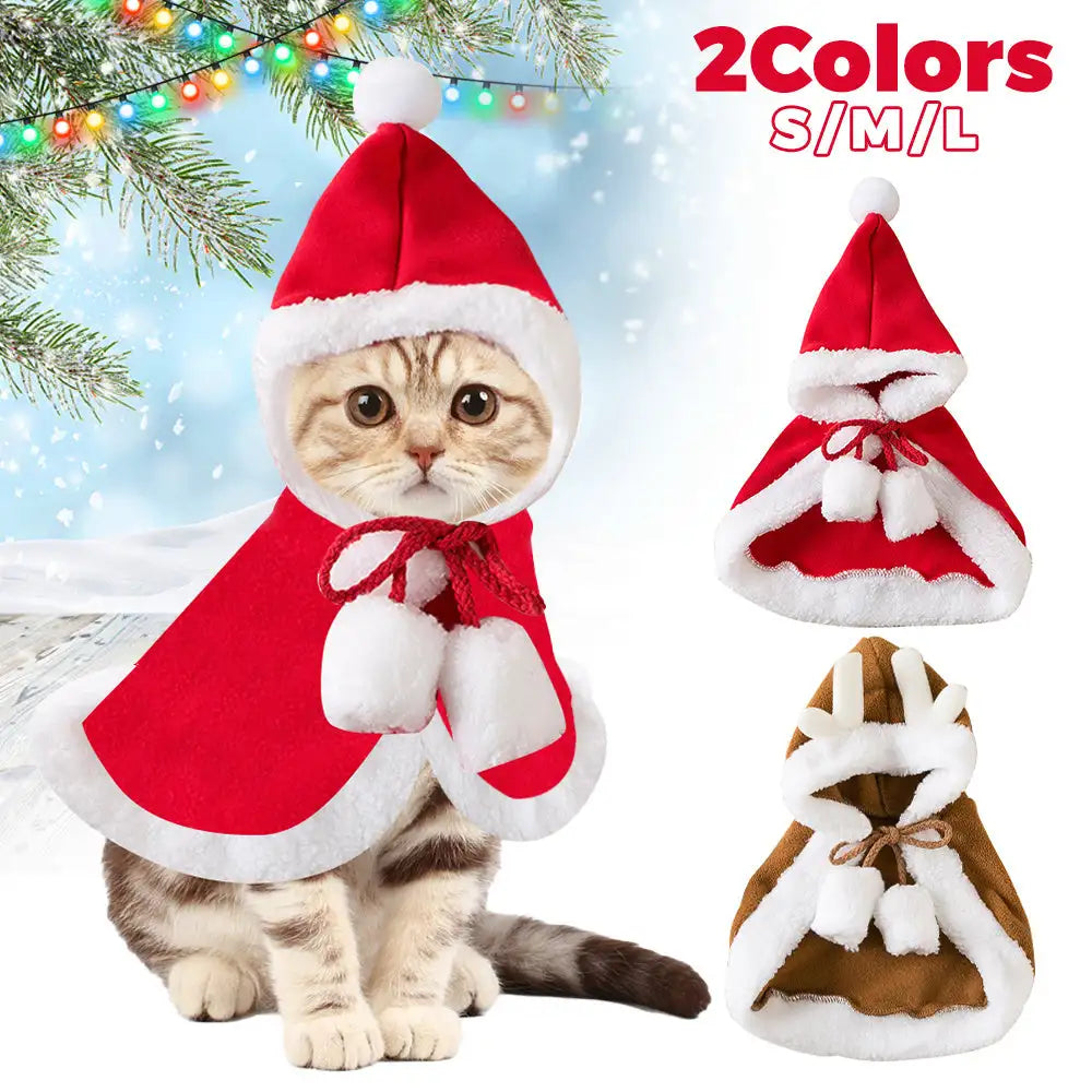Cat Christmas Outfits, Dog Cat Santa Claus Outfit, Soft And Thick Xmas Cape With Hat, Christmas Cat Dog Costume Pet Cape, Cat Christmas Costumes For Cats, Medium Cat Cape For Cats - Lootquake