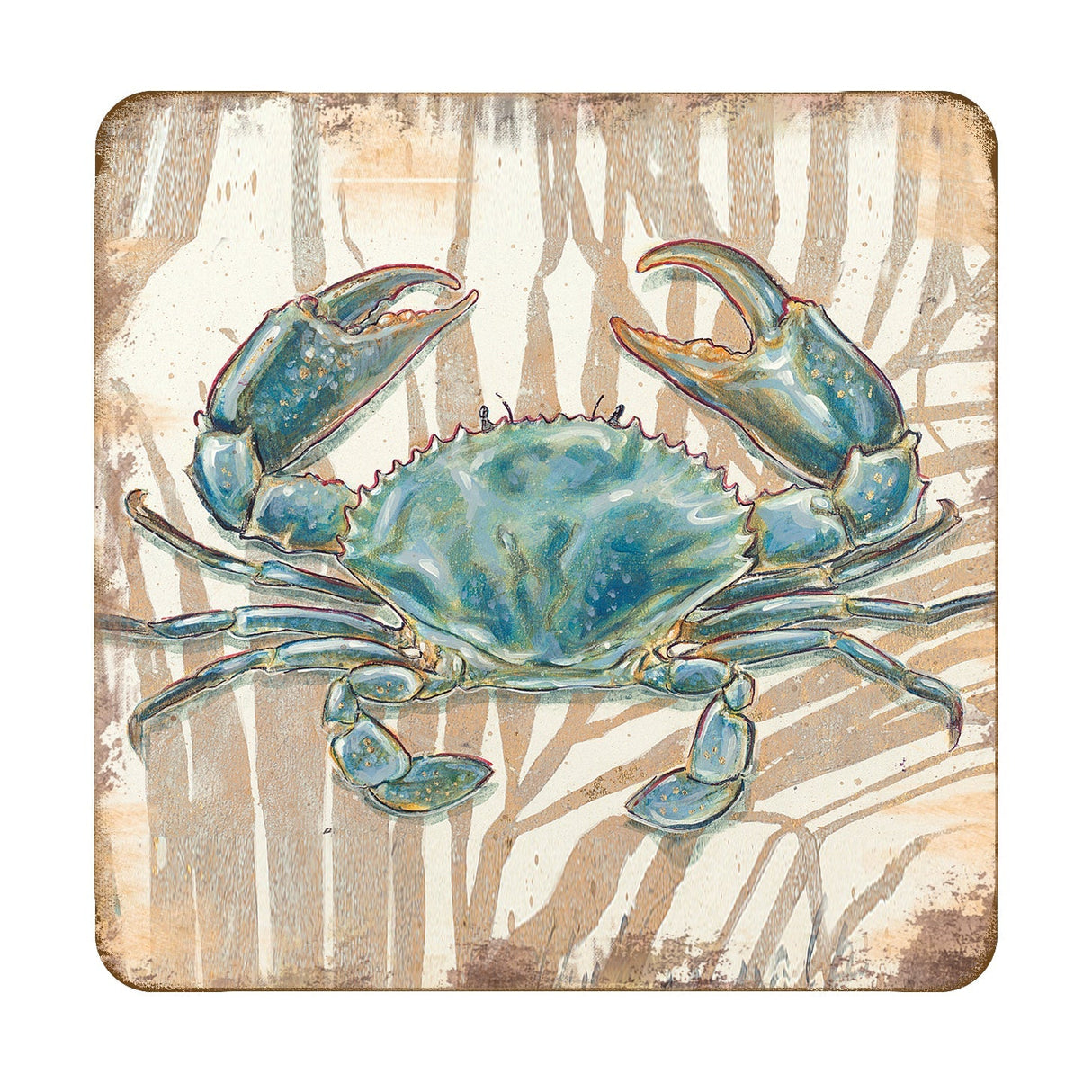 Crab Wooden Cork Coastal Coasters Gift Set of 4 by Nature Wonders - 95224-2C-S4