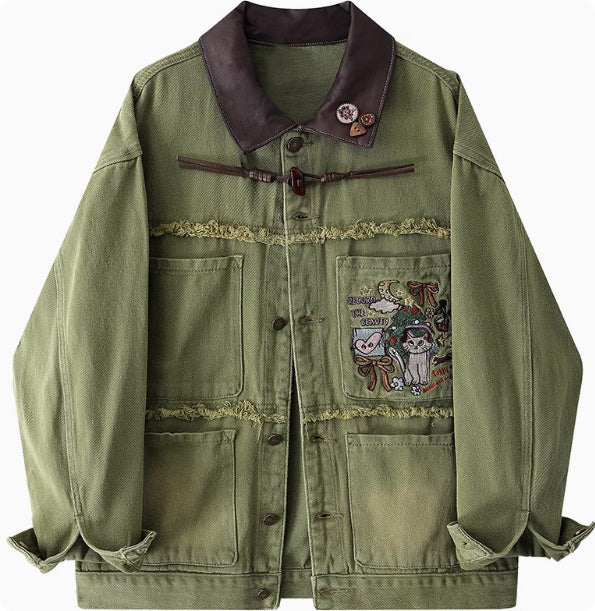 Original Children's Fun Embroidered Brushed Denim Jacket For Autumn