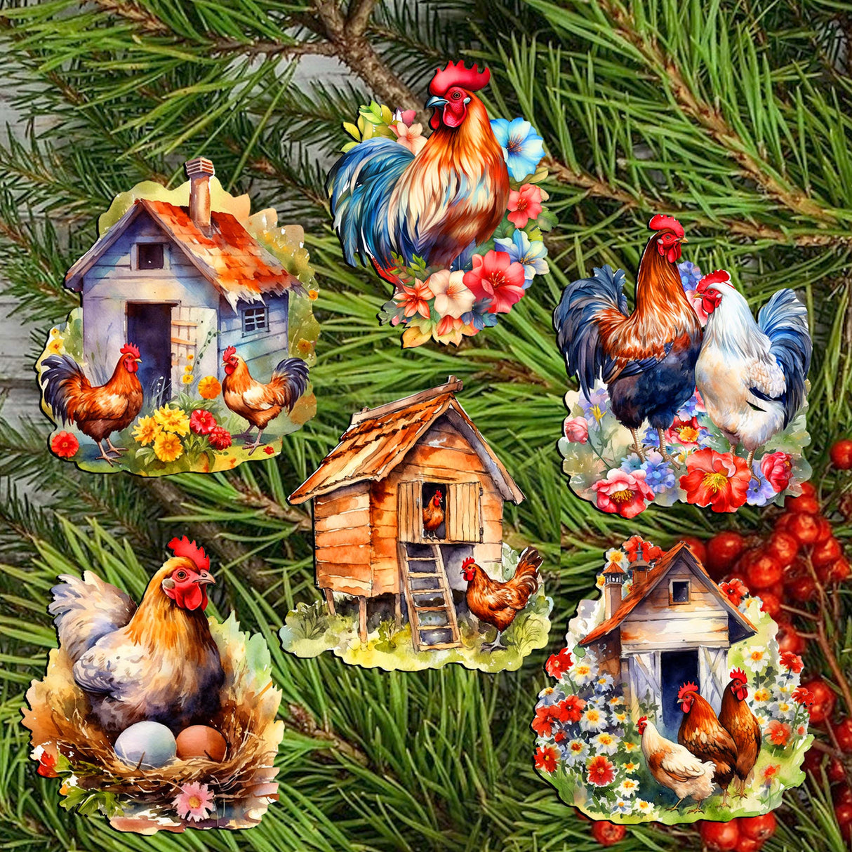 Spring on the Farm Decorative Wooden Clip-on Ornaments Set of 6 by G. Debrekht - Easter Decor - 8090056C-S6