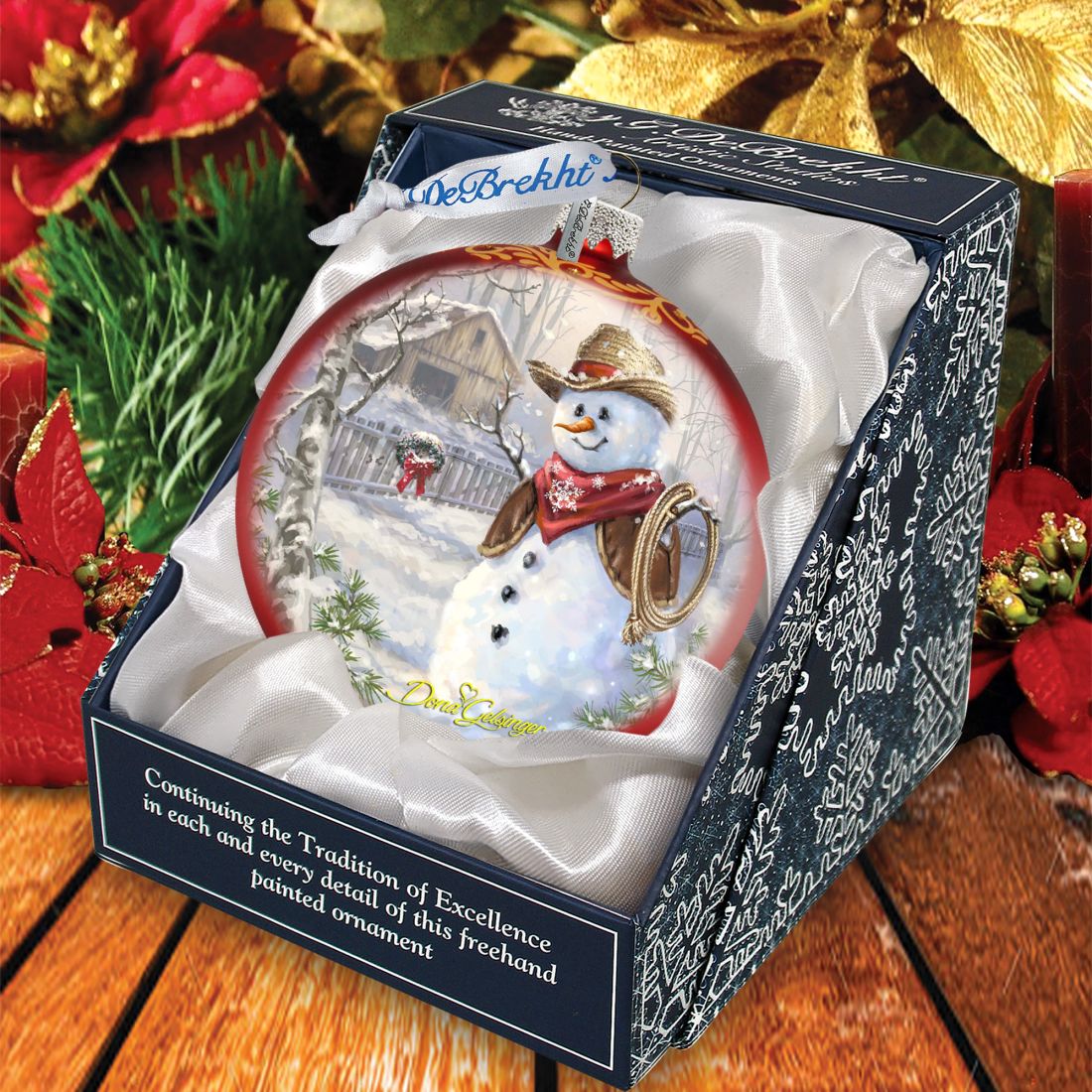Cowboy Snowman Glass Ornament by D. Gelsinger - Christmas Santa Snowman Decor - 71115-2-1541