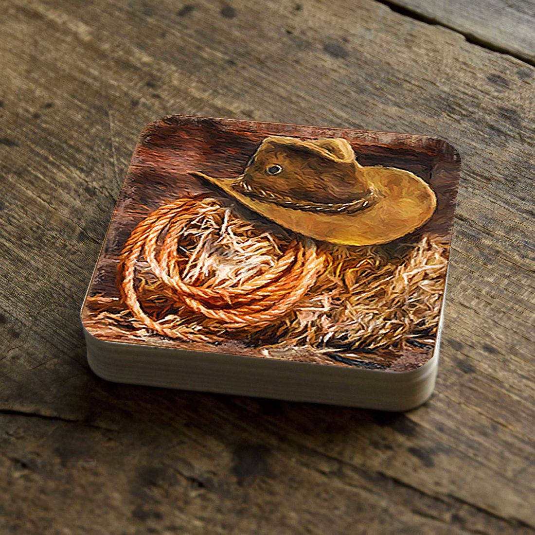 Cowboy Hat Wooden Cork Coasters Gift Set of 4 by Nature Wonders - Nature Wildlife Decor - 95233C-S4