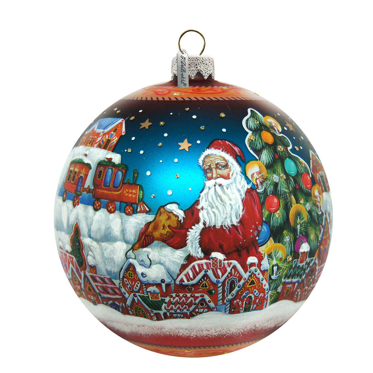 Adorno de cristal de casita de jengibre de edición limitada de G. DeBrekht - Decoración navideña de Papá Noel y muñeco de nieve - 73858