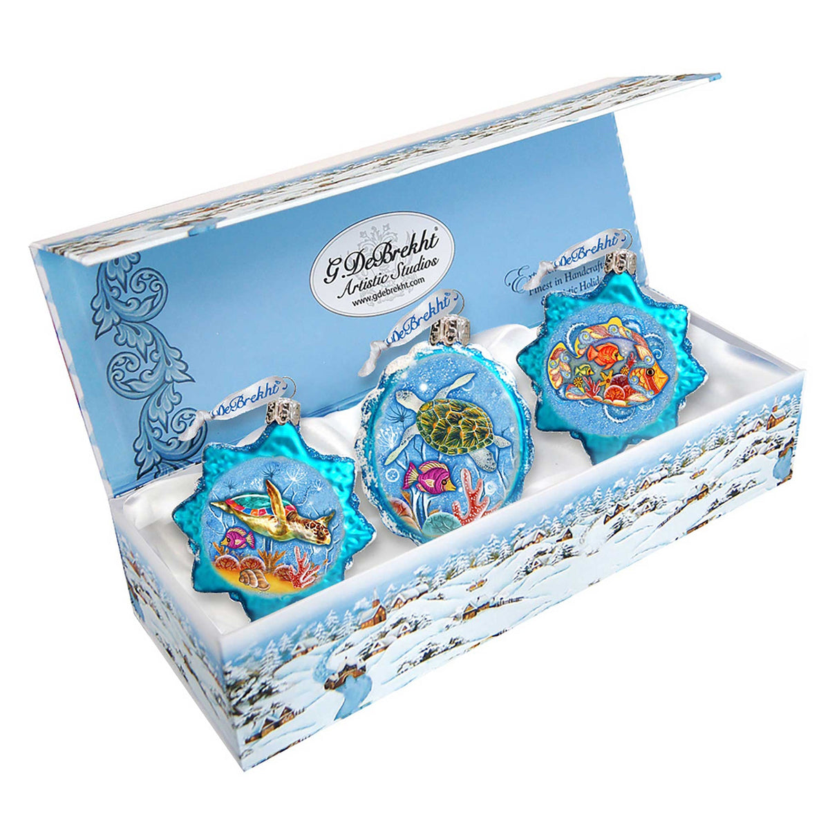 Juego de 3 adornos de vidrio de mercurio bajo el mar de G. DeBrekht - Decoración navideña costera - 770132S3