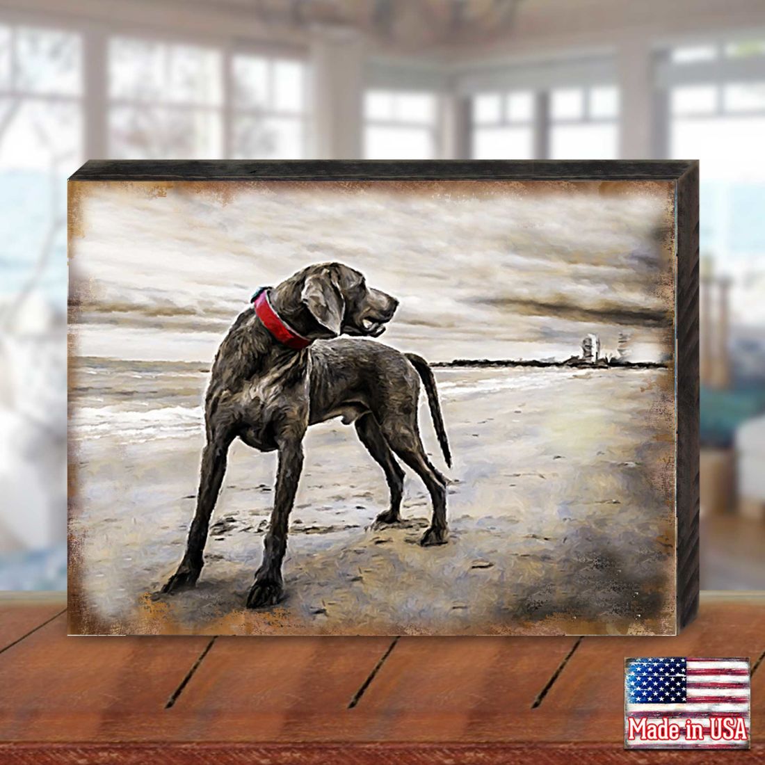 Speight Dog at The Beach Wooden Wall Art by Nature Wonders - Pets Dog and Cats Decor - 95344B