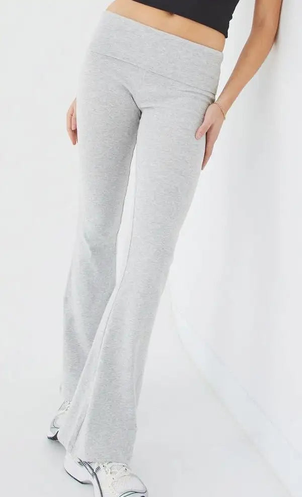 Casual Solid Color Slim Fit Two-piece Pants Set, Short Sleeved Round Neck T-shirt And Tight Flared Pants Sports Pants Clothing, Women's Clothing - Lootquake