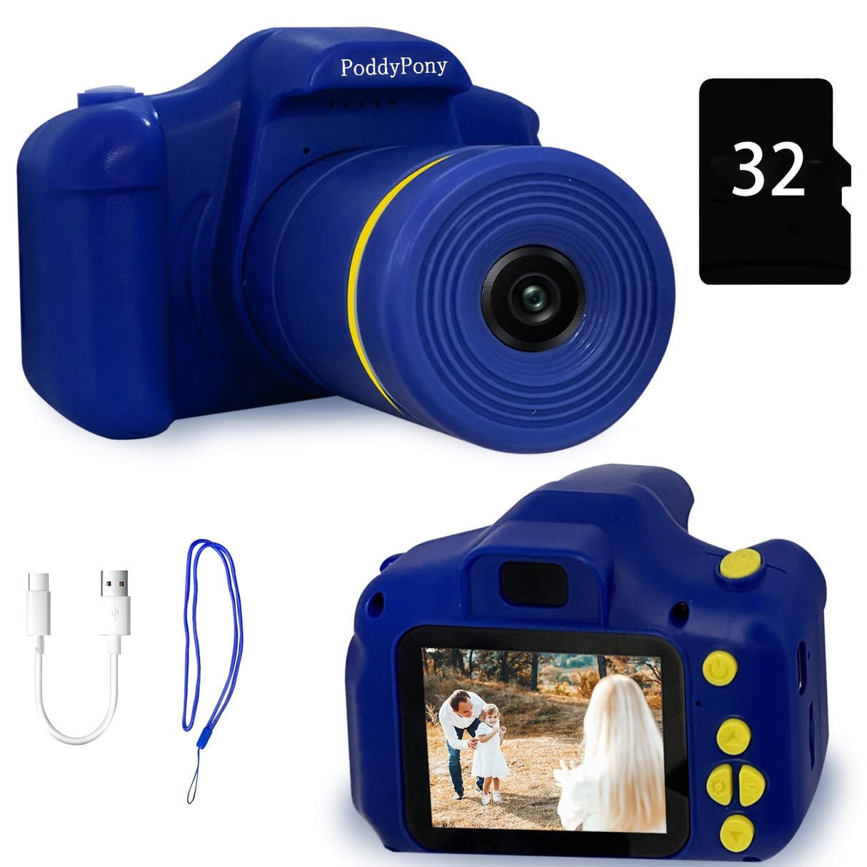 Appareil photo numérique pour enfants 32 Go - Portable, objectif long, vidéo HD, design adapté aux tout-petits - Cadeau idéal pour un anniversaire, un festival ou Noël pour les jeunes photographes