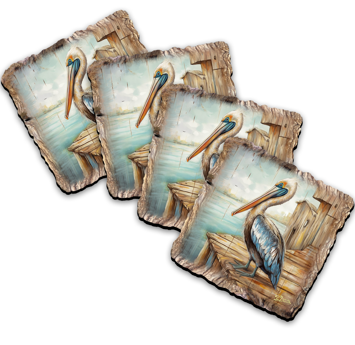 Pelican Wooden Cork Coasters Gift Set of 4 by Nature Wonders Coastal Nature Wildlife Decor - 95388C-S4