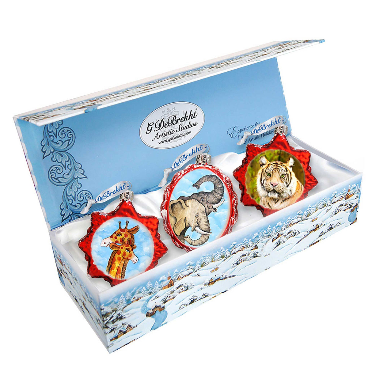 Juego de 3 adornos de vidrio de mercurio Safari de G. DeBrekht - Decoración navideña con temática de vida silvestre - 770124S3