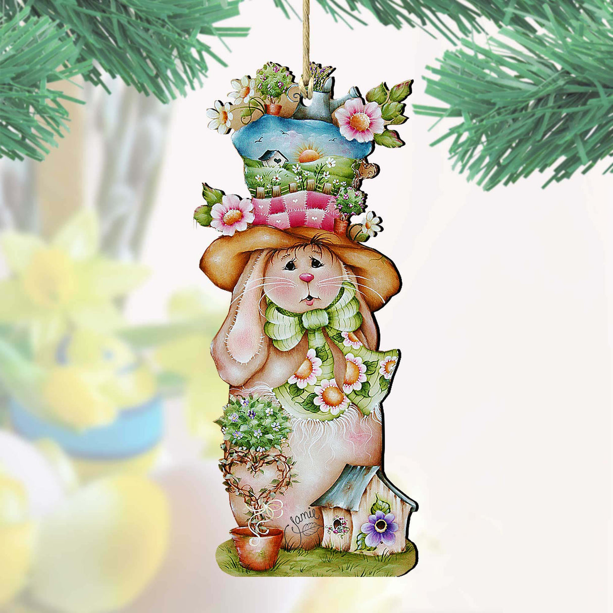 Hailey Hare Wooden Ornaments Easter by Jamie Mills-Price - Easter Spring Decor - 8457603