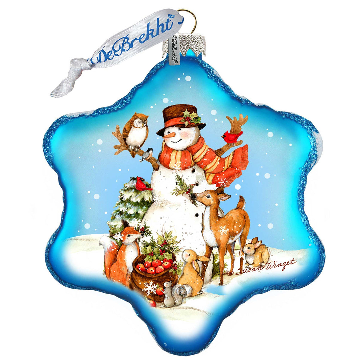 Night Forest Snowman Glass Ornament by Susan Winget - Christmas Santa and Snowman Decor - 754-201-SW