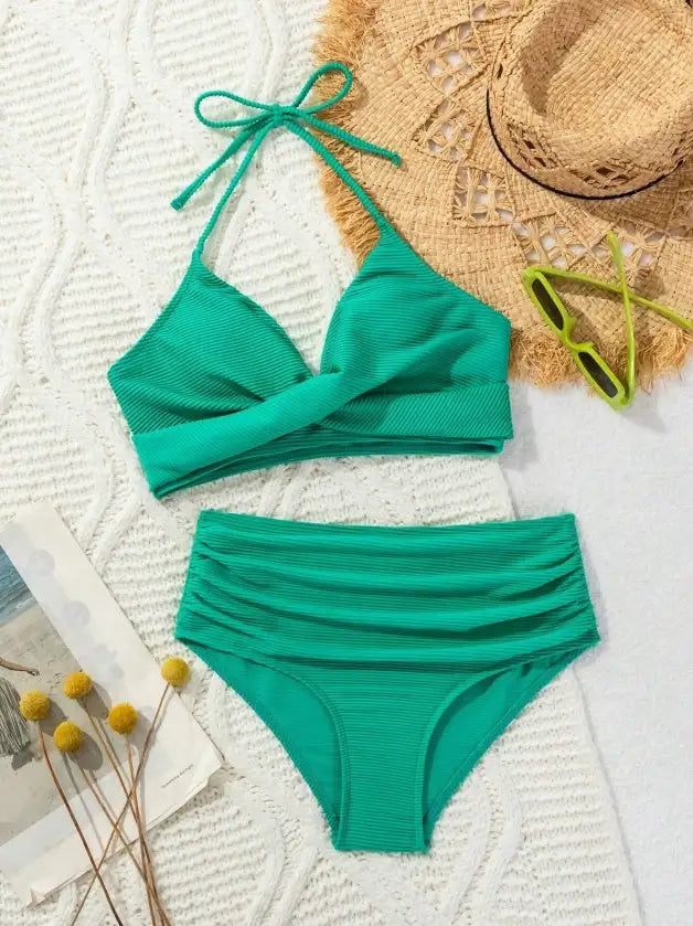 Women's Two-piece Casual Swimsuit P245 Green - Lootquake