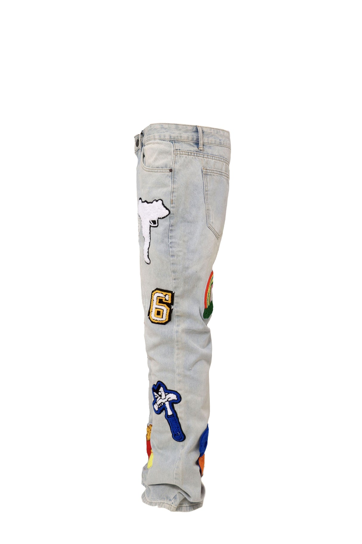 Light Color Irregular Towel Embroidered Slim Straight-leg Denim Trousers - Lootquake