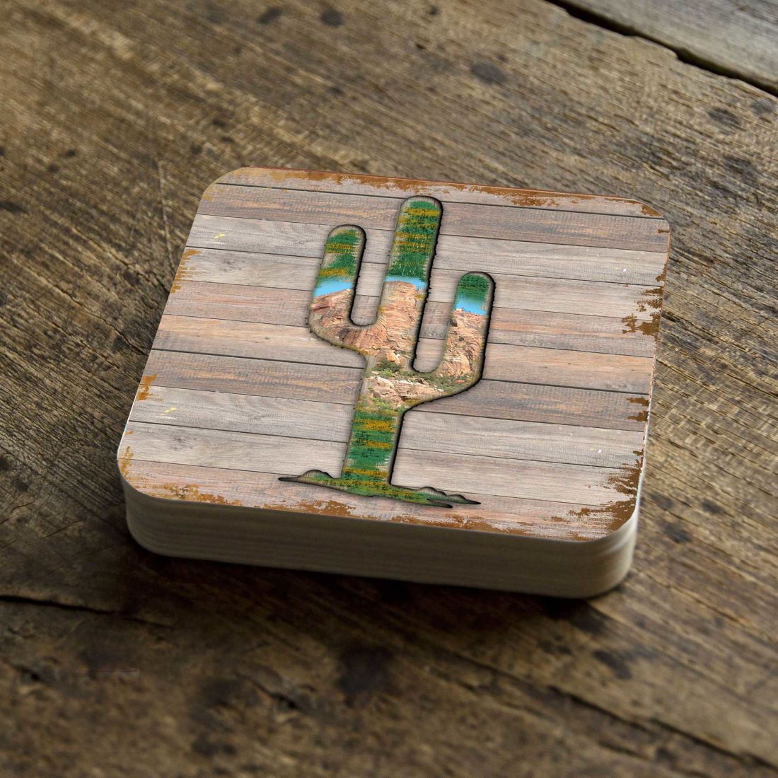 Cactus Wooden Cork Coasters Gift Set of 4 by Nature Wonders - Nature Wildlife Decor - 8199416C-S4