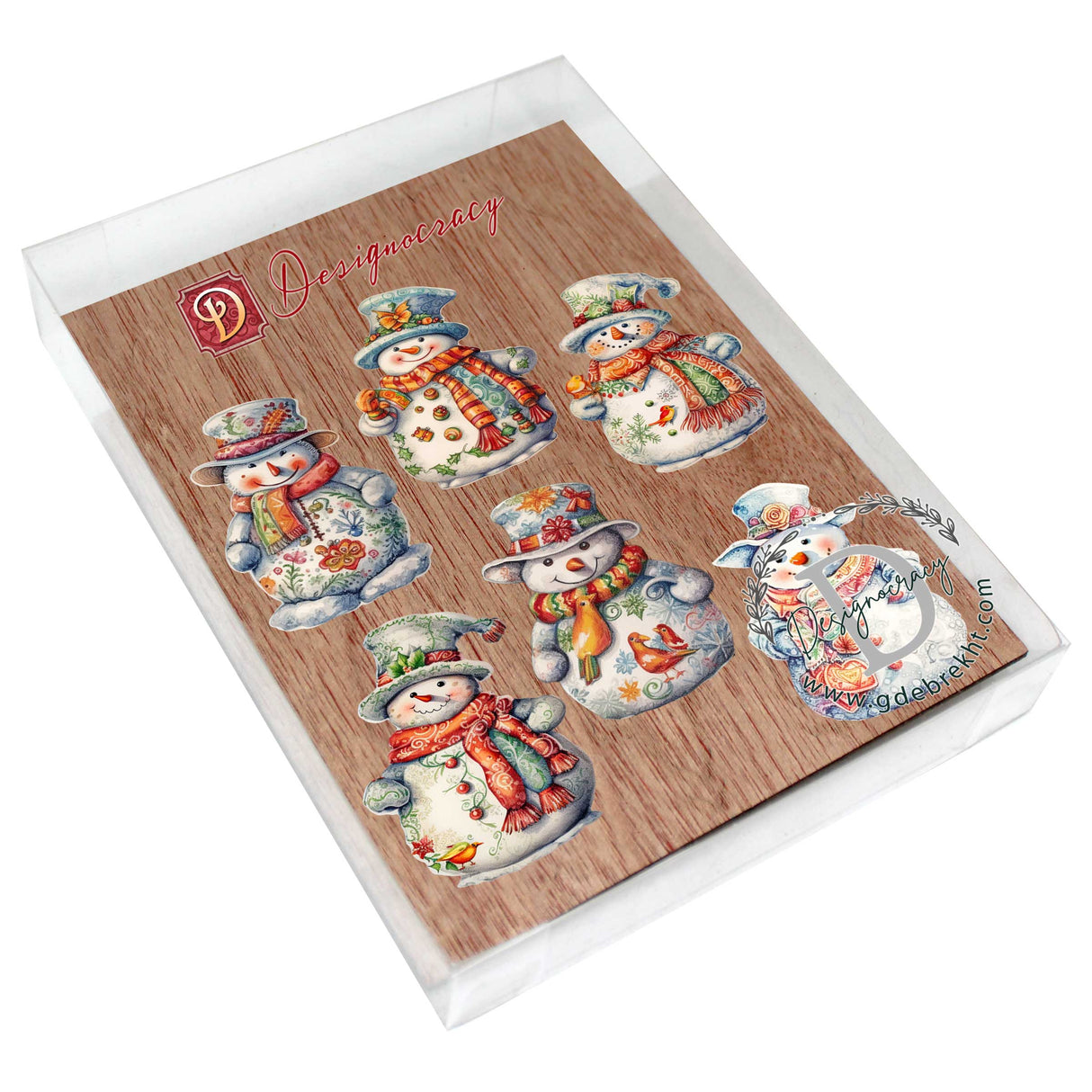Snowman Decorative Wooden Clip-on Ornaments Set of 6 by G. Debrekht - Christmas Decor - 8090023C-S6