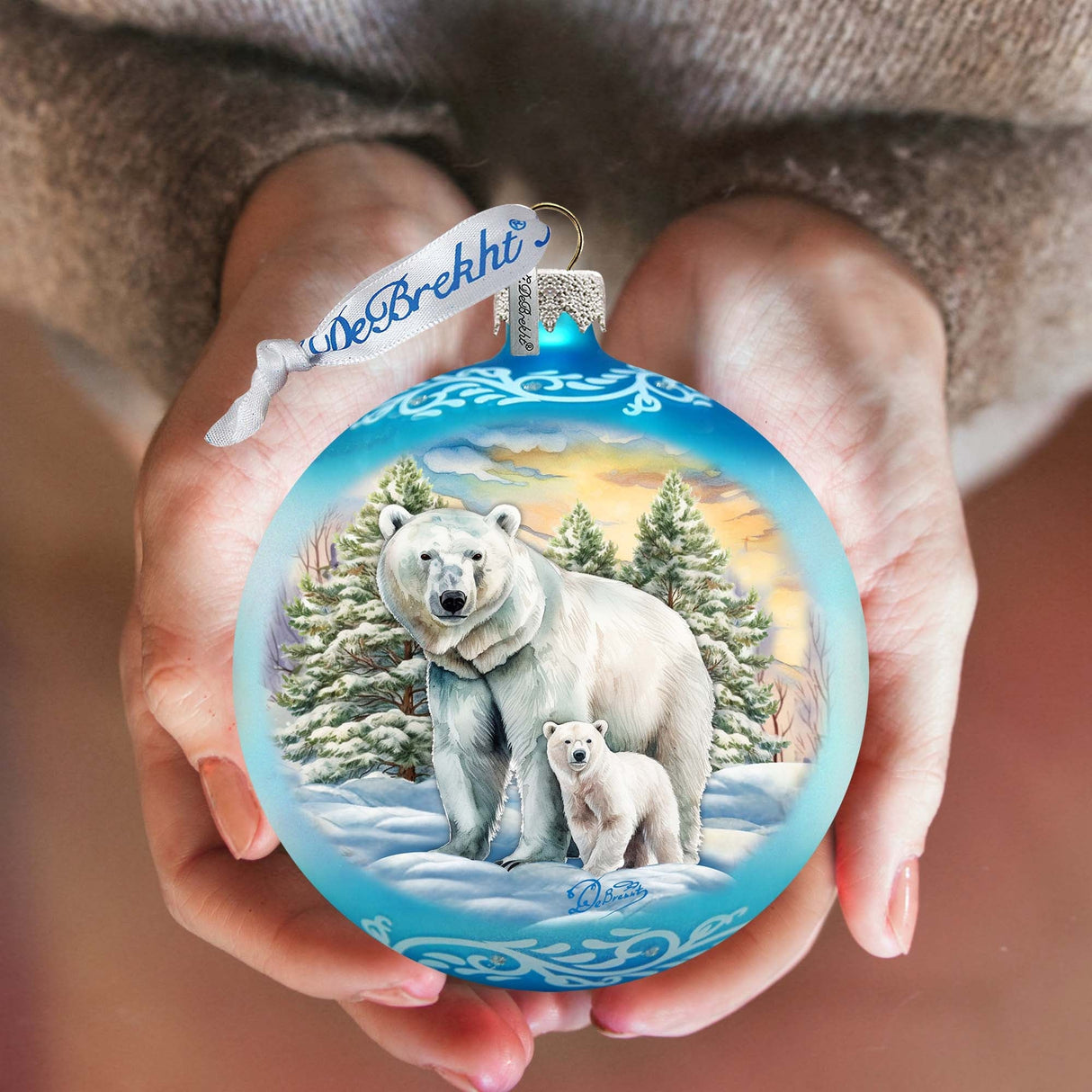 Adorno de cristal con forma de oso polar y cachorro de G. Debrekht - Decoración navideña con animales salvajes - 73386