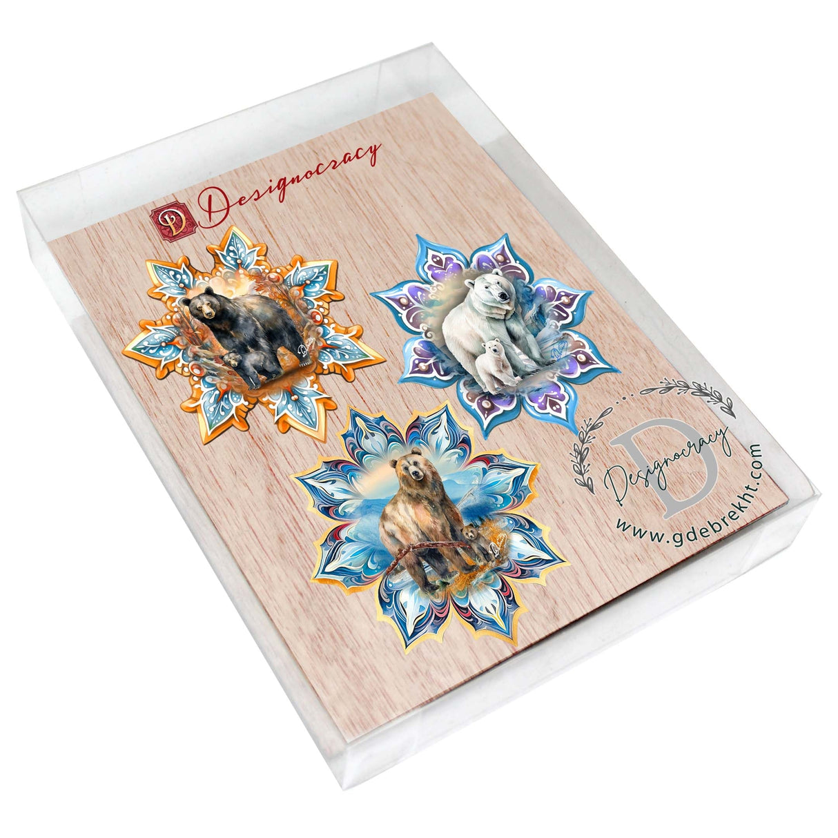 Juego de 3 adornos de madera con forma de copo de nieve de G. Debrekht - Decoración de vida silvestre - 8090143-S3