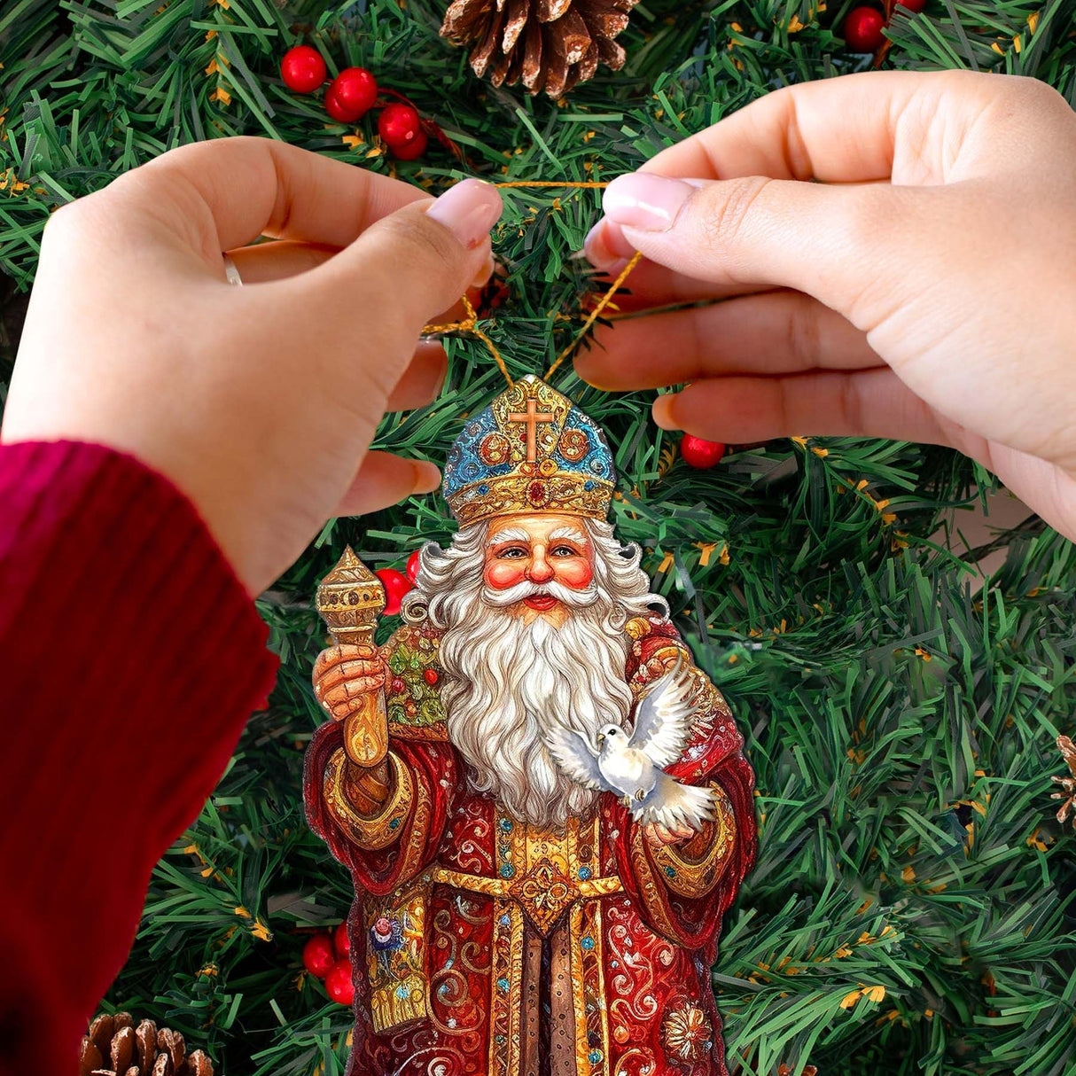 Adornos de madera de la Paloma de la Esperanza de Papá Noel de G. Debrekht - Decoración navideña de muñeco de nieve de Papá Noel - 8691416