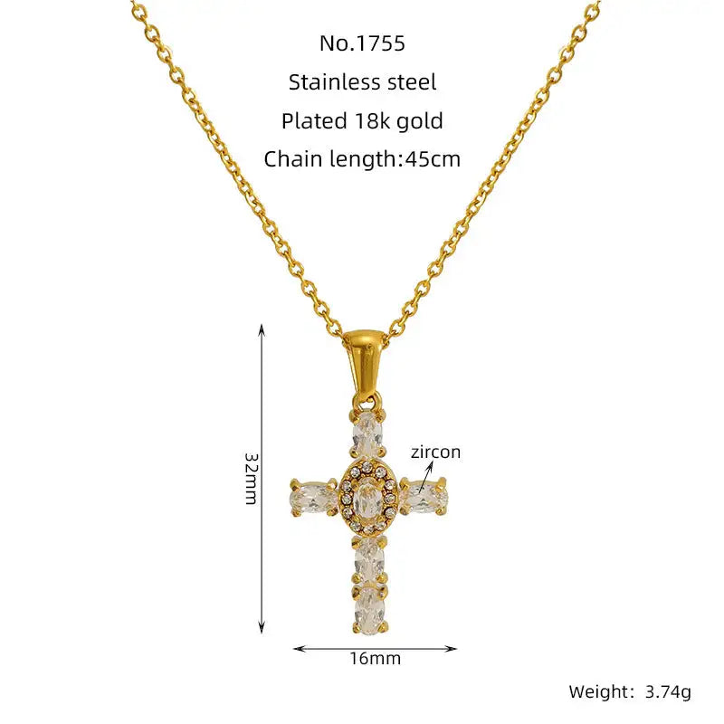 Ins Style Vintage Cross Zircon Necklace - Lootquake